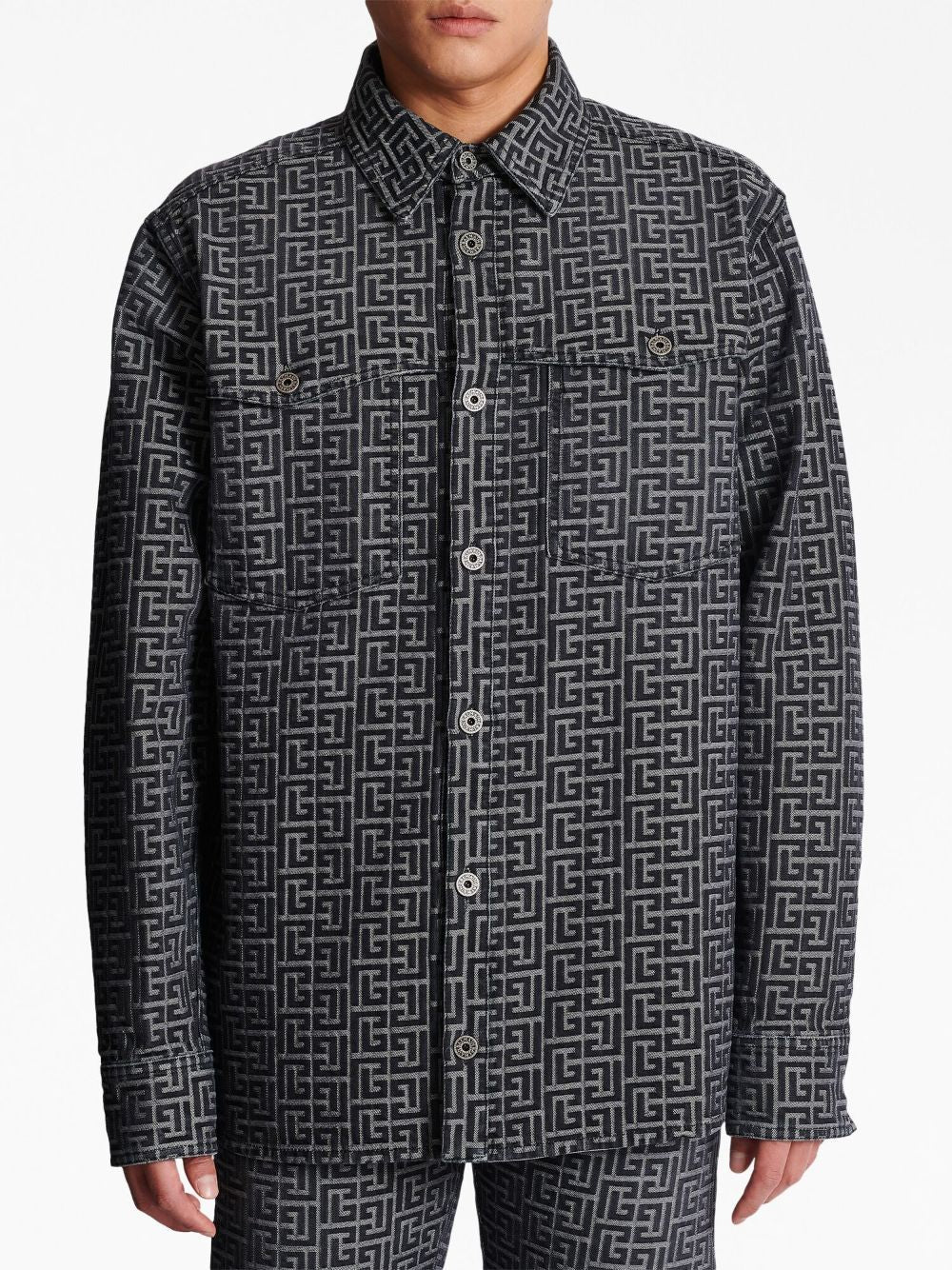 BALMAIN Jacquard Monogram Denim Shirt