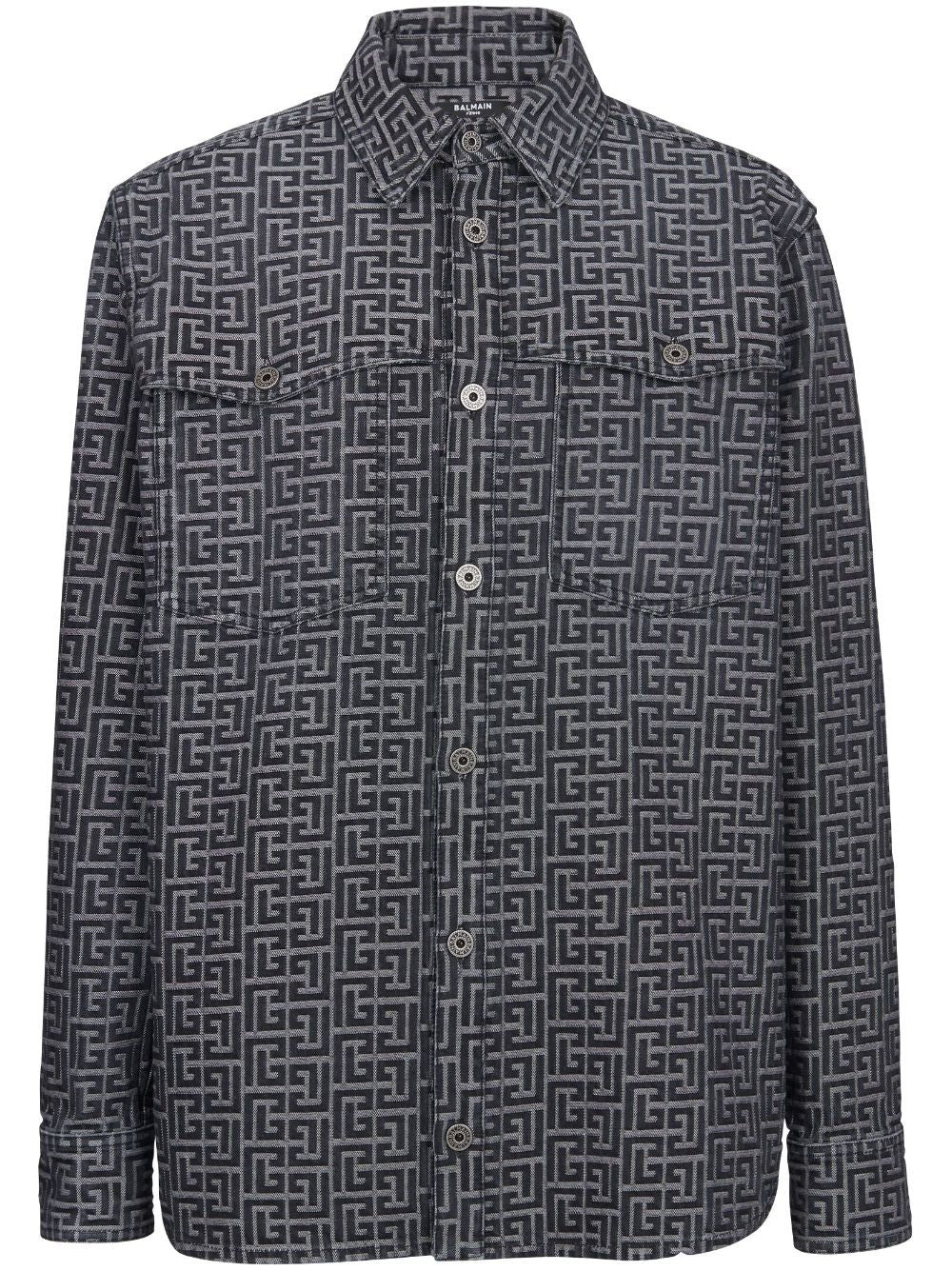 BALMAIN Jacquard Monogram Denim Shirt