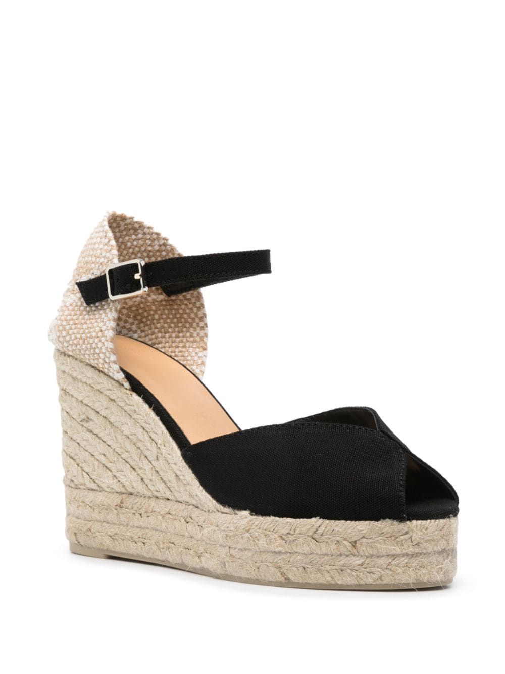 CASTAÑER Woven Raffia High Wedge Sandals with Buckle Strap