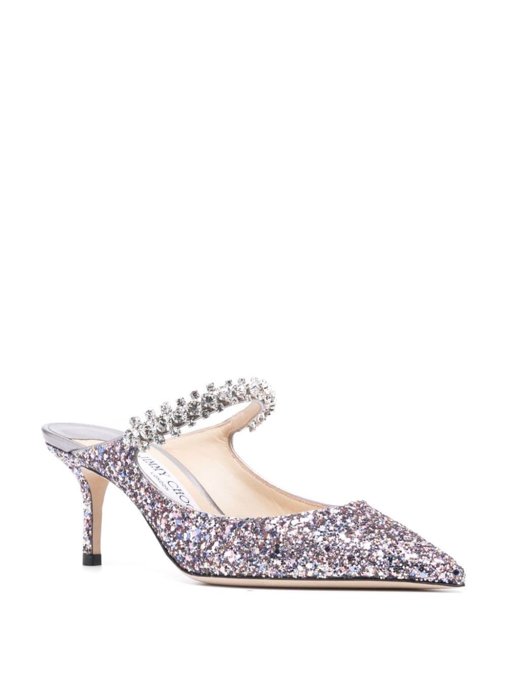 JIMMY CHOO Glitter Crystal Strap Mid Heel Stilettos