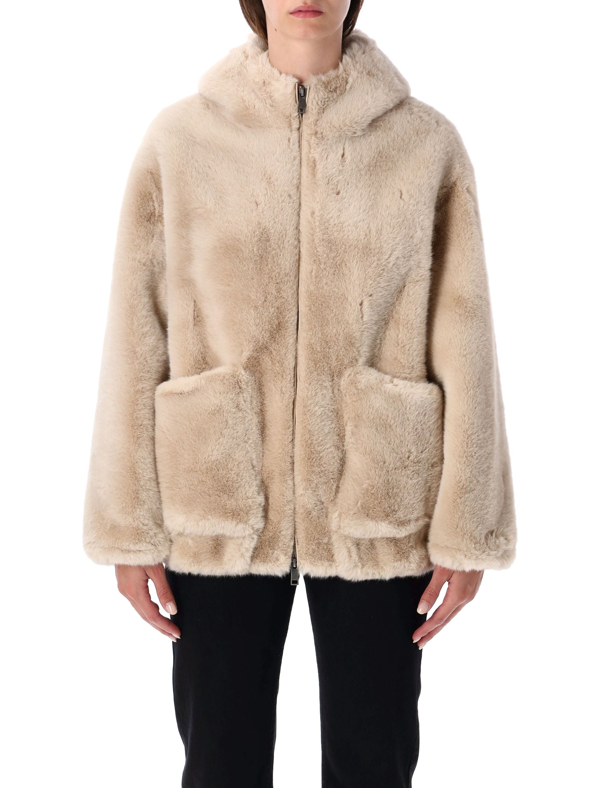 URBANCODE Luxurious Faux Fur Hooded Jacket - Size S
