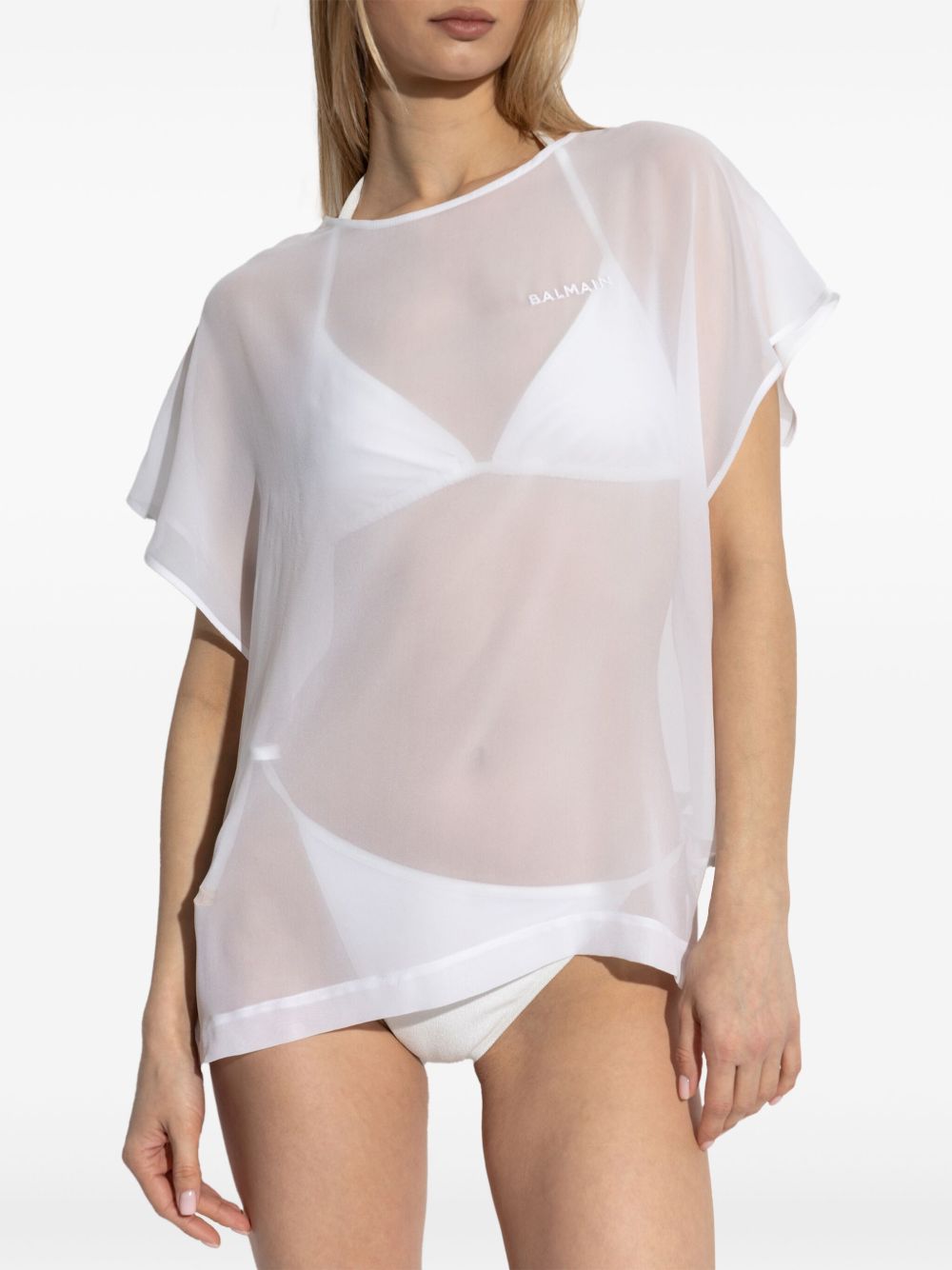 BALMAIN Transparent Crop Sleeve Top