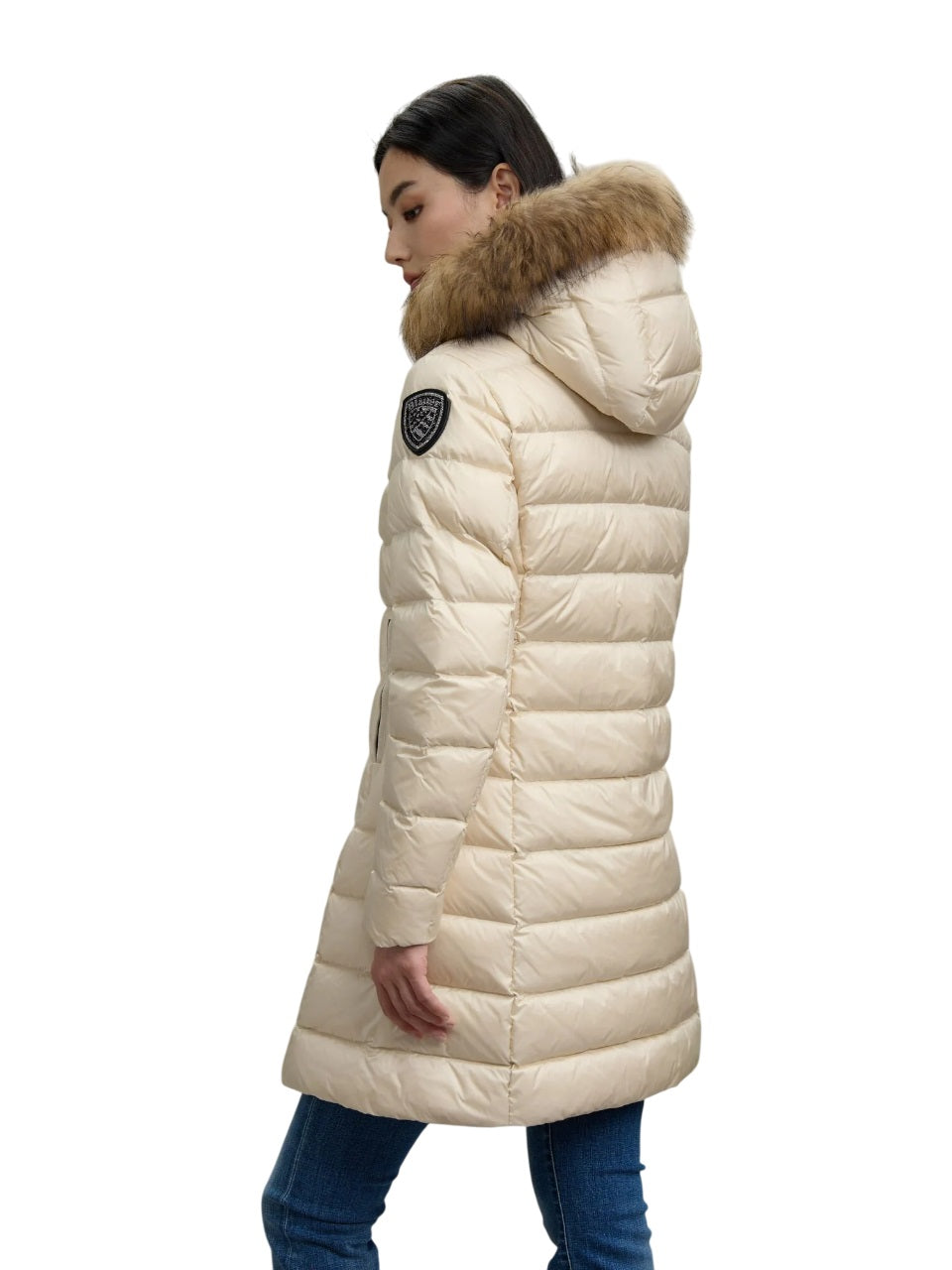 BLAUER Quilted Long Jacket with Removable Fur Trim for Women