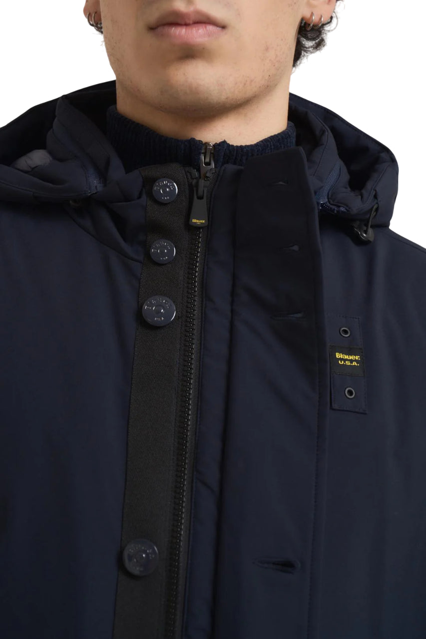 BLAUER Military-Inspired Long Windbreaker for Men