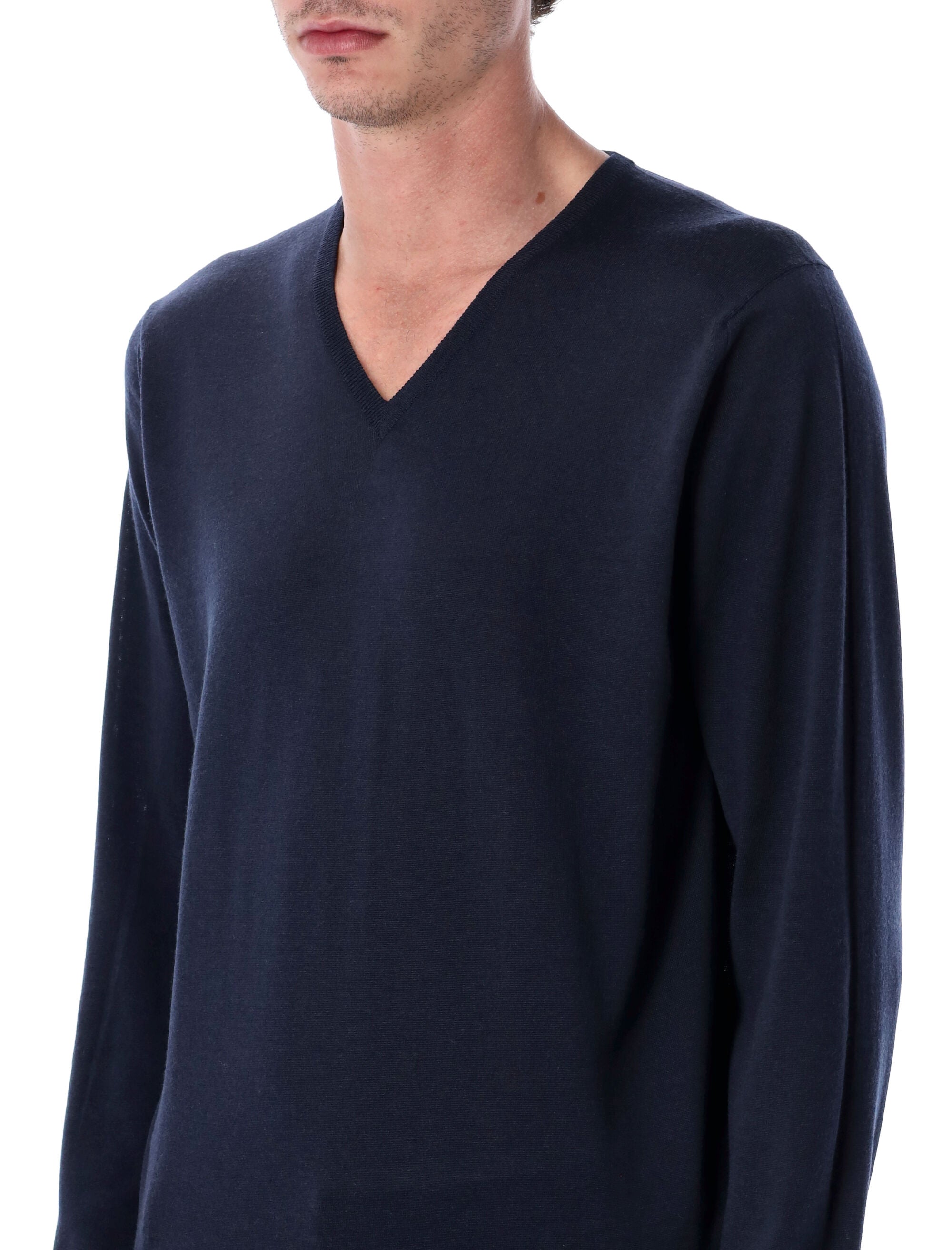 JOHN SMEDLEY Extra Fine Merino Wool V-Neck Jumper - Size L