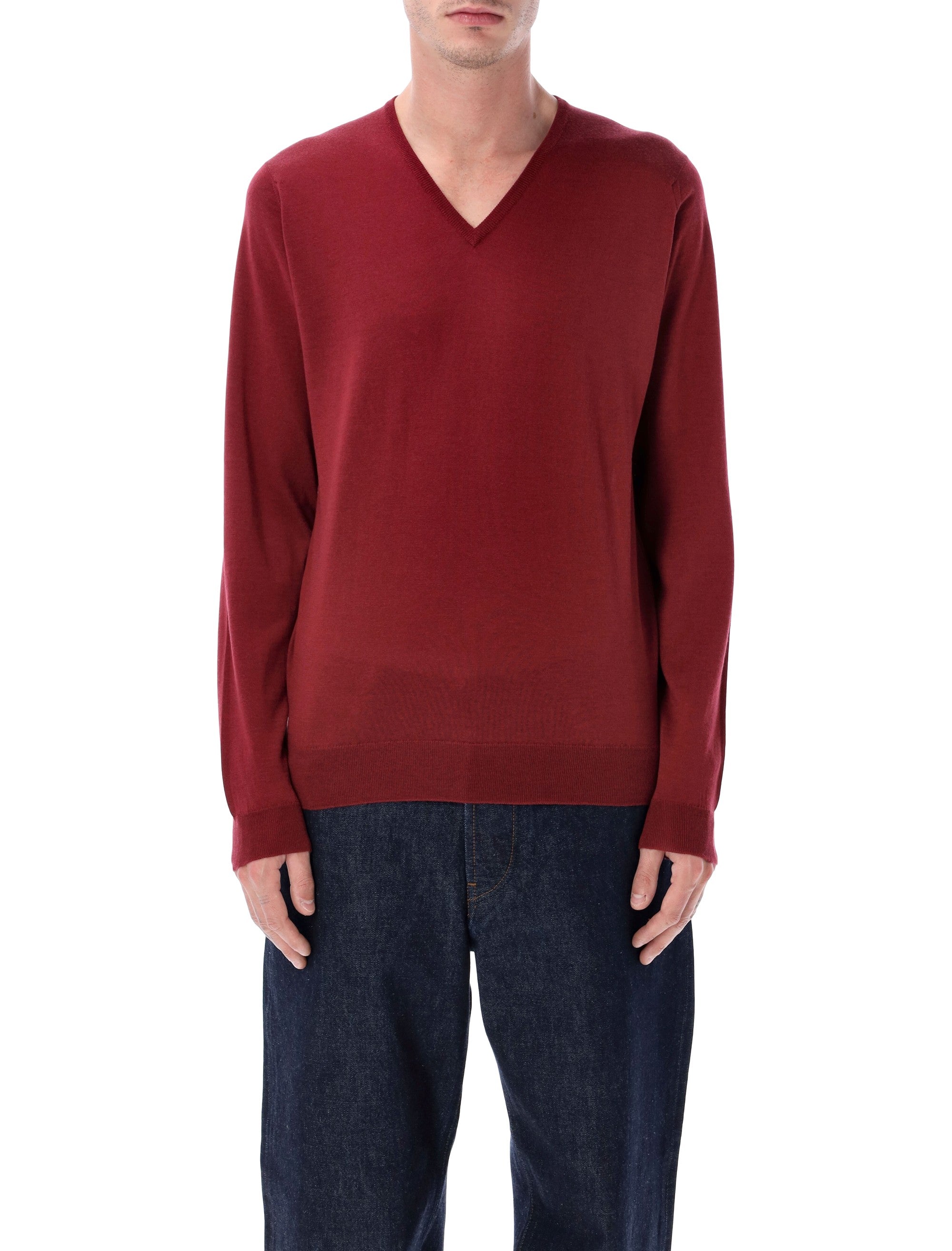 JOHN SMEDLEY Extra Fine Merino Wool V-Neck Jumper - Standard Fit