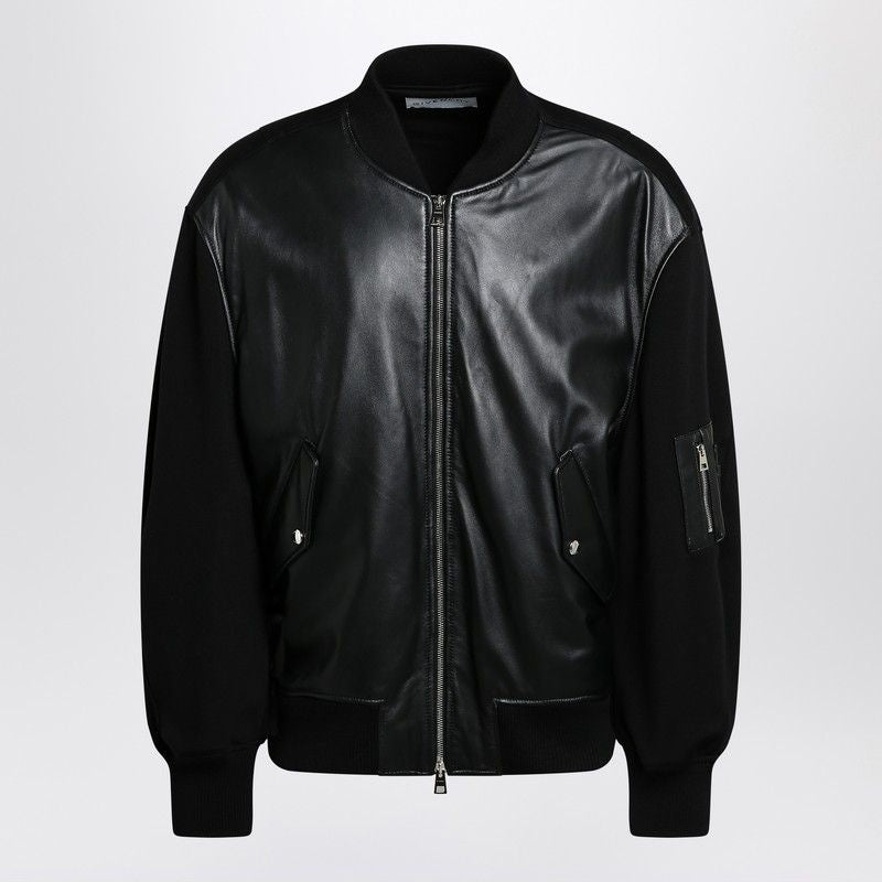 GIVENCHY Men's Leather Bomber Jacket with Wool Sleeves