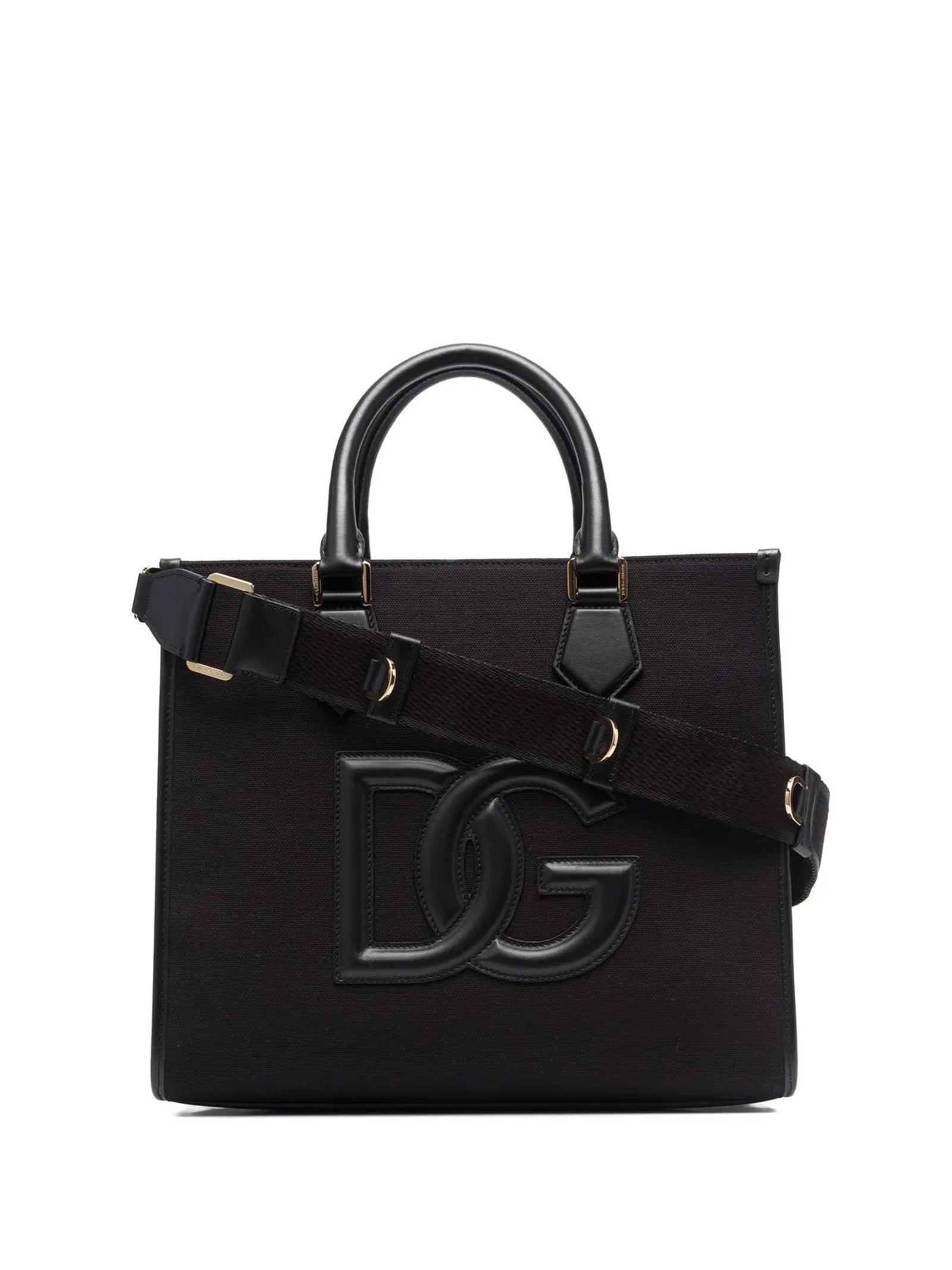DOLCE & GABBANA Canvas Shopping Bag with Leather Logo