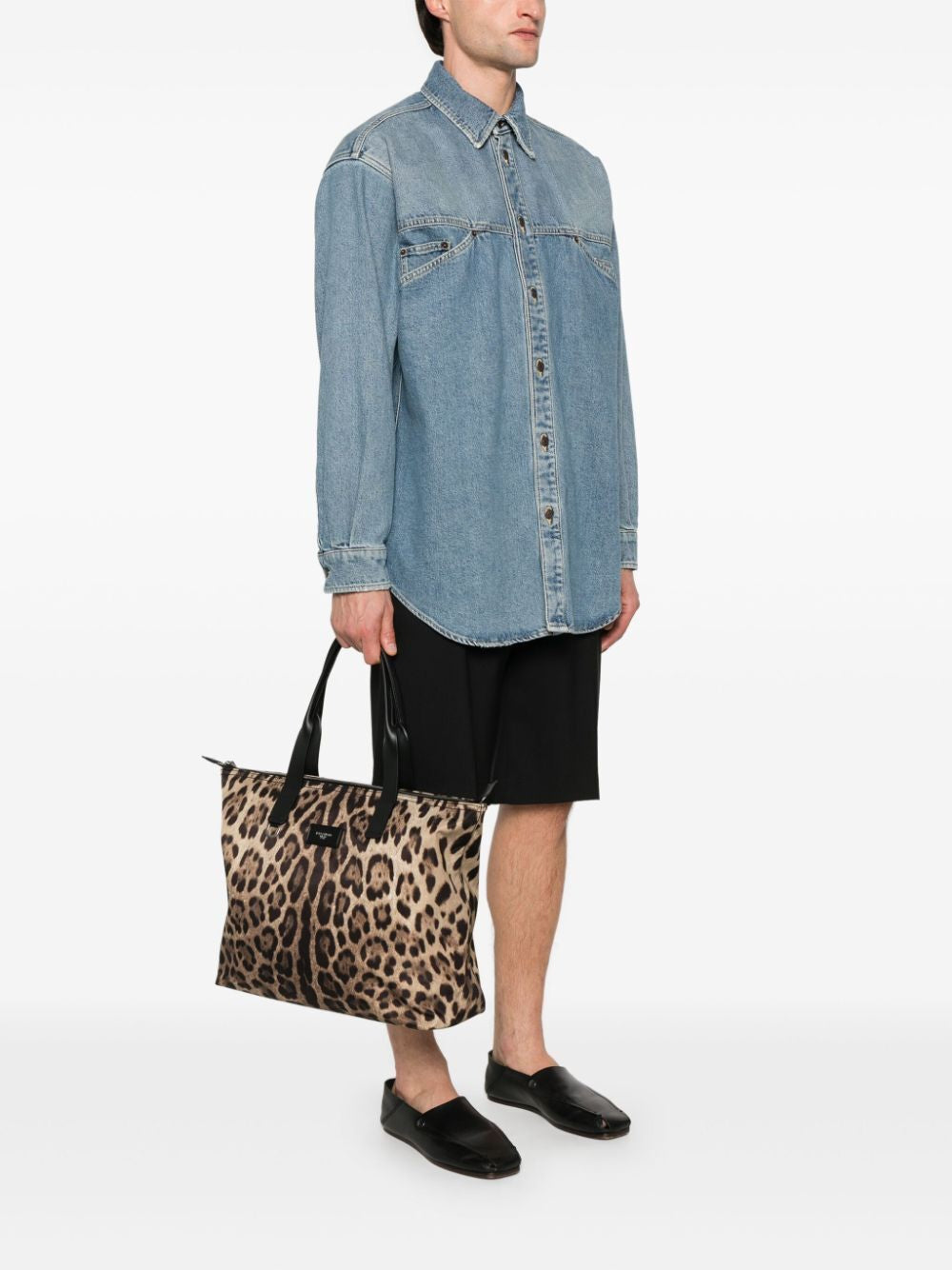 DOLCE & GABBANA Leopard Print Nylon Adamo Shopper Bag