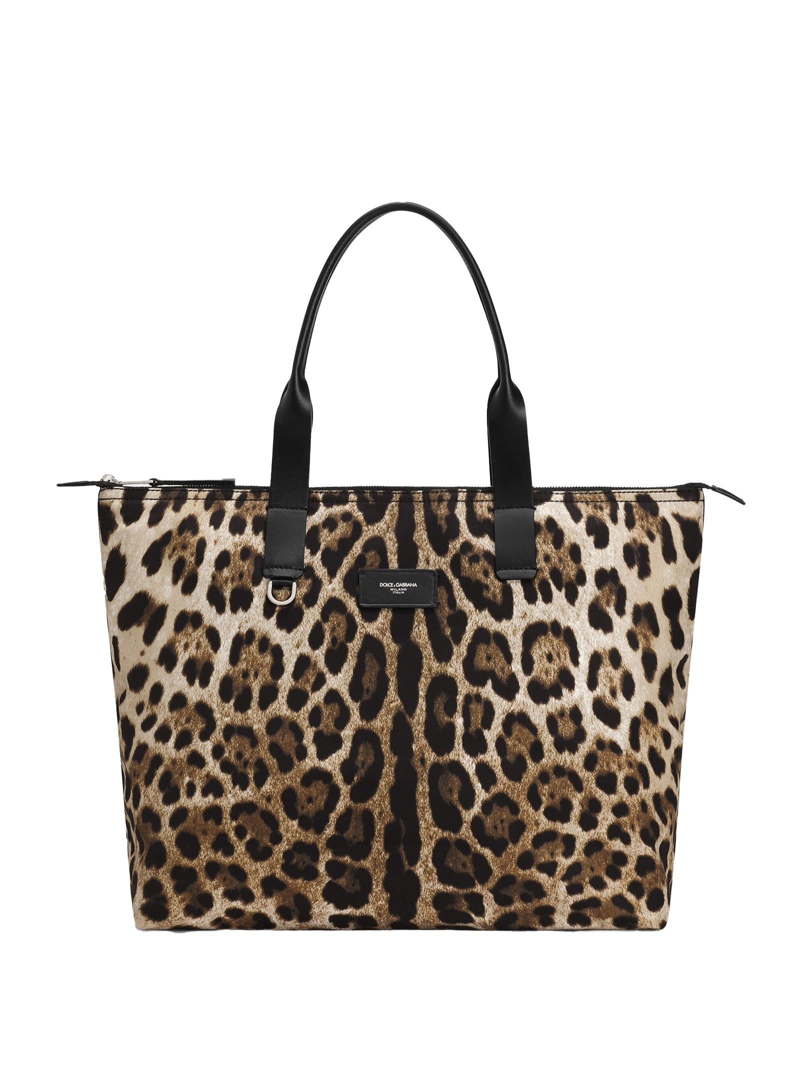 DOLCE & GABBANA Leopard Print Nylon Shopping Handbag