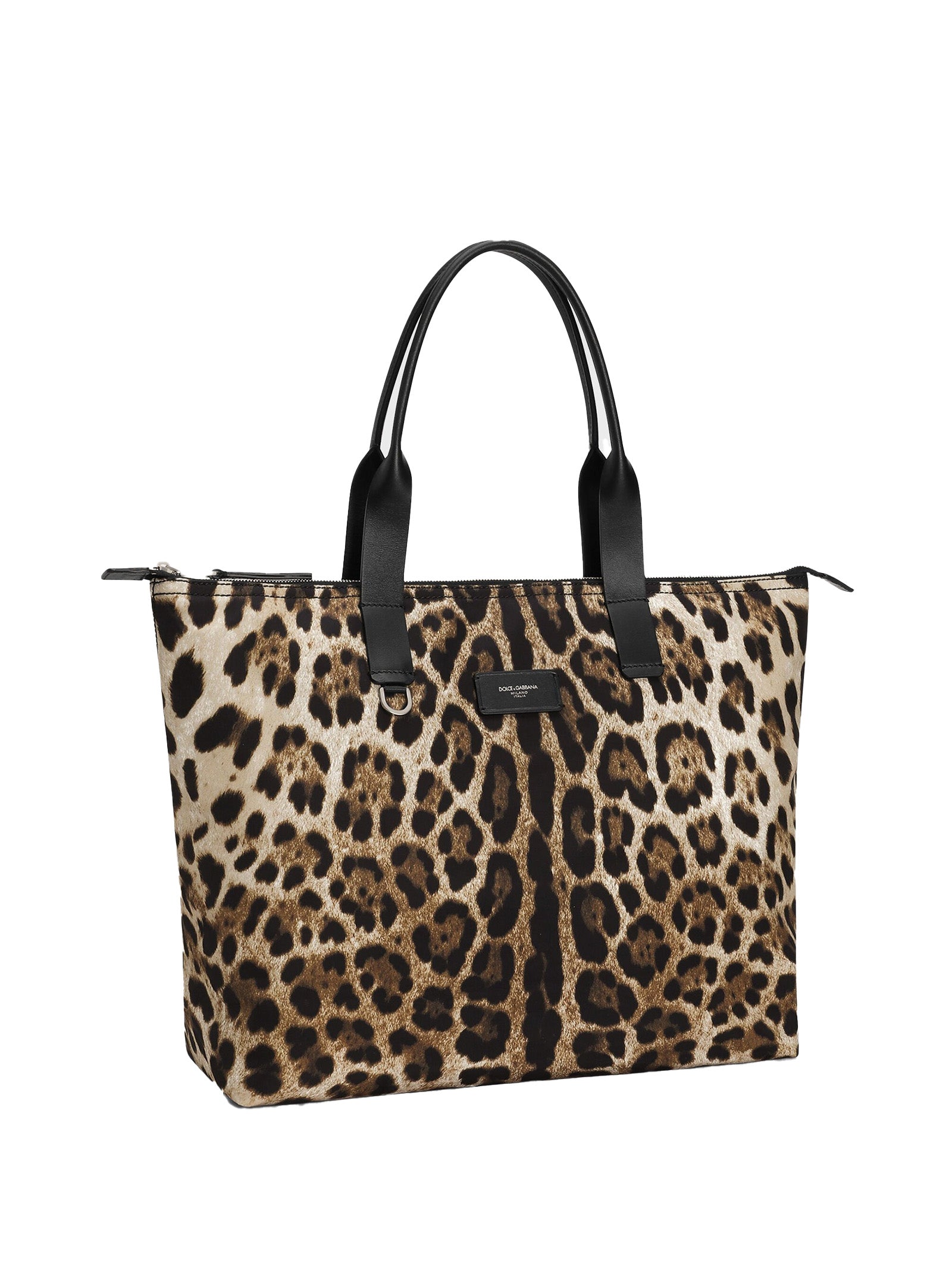 DOLCE & GABBANA Leopard Print Nylon Shopping Handbag