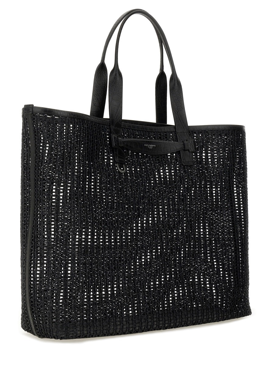 DOLCE & GABBANA Woven Mesh Shopping Handbag
