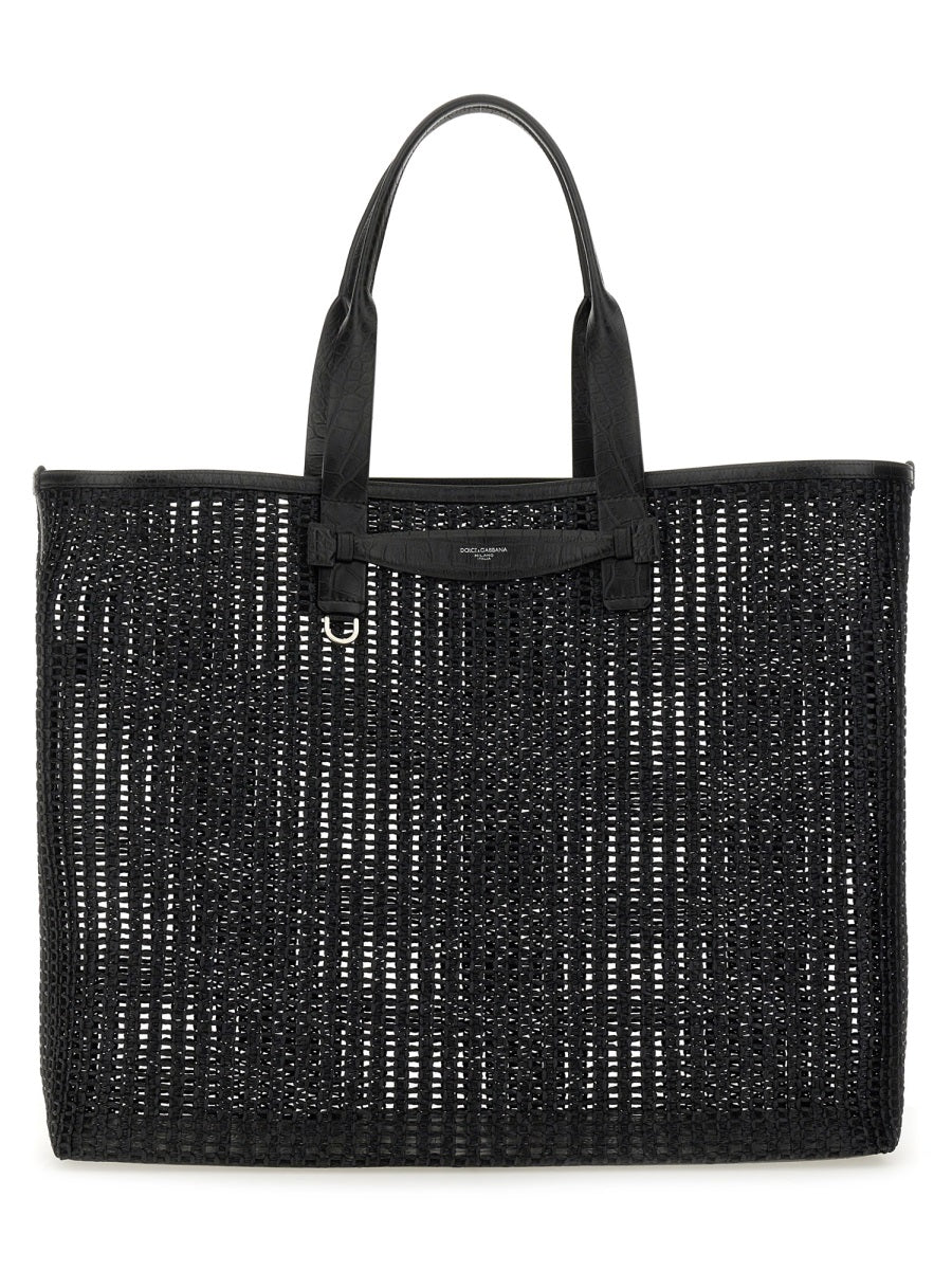 DOLCE & GABBANA Woven Mesh Shopping Handbag
