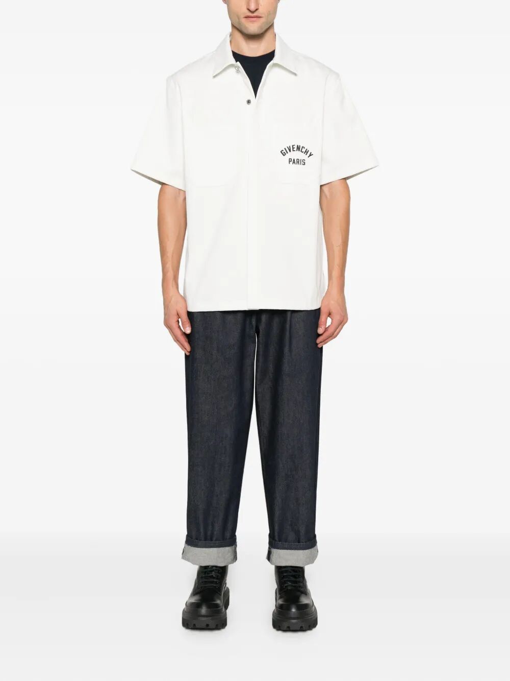 GIVENCHY Short-Sleeved Cotton T-Shirt with Embroidered Paris Design - Men