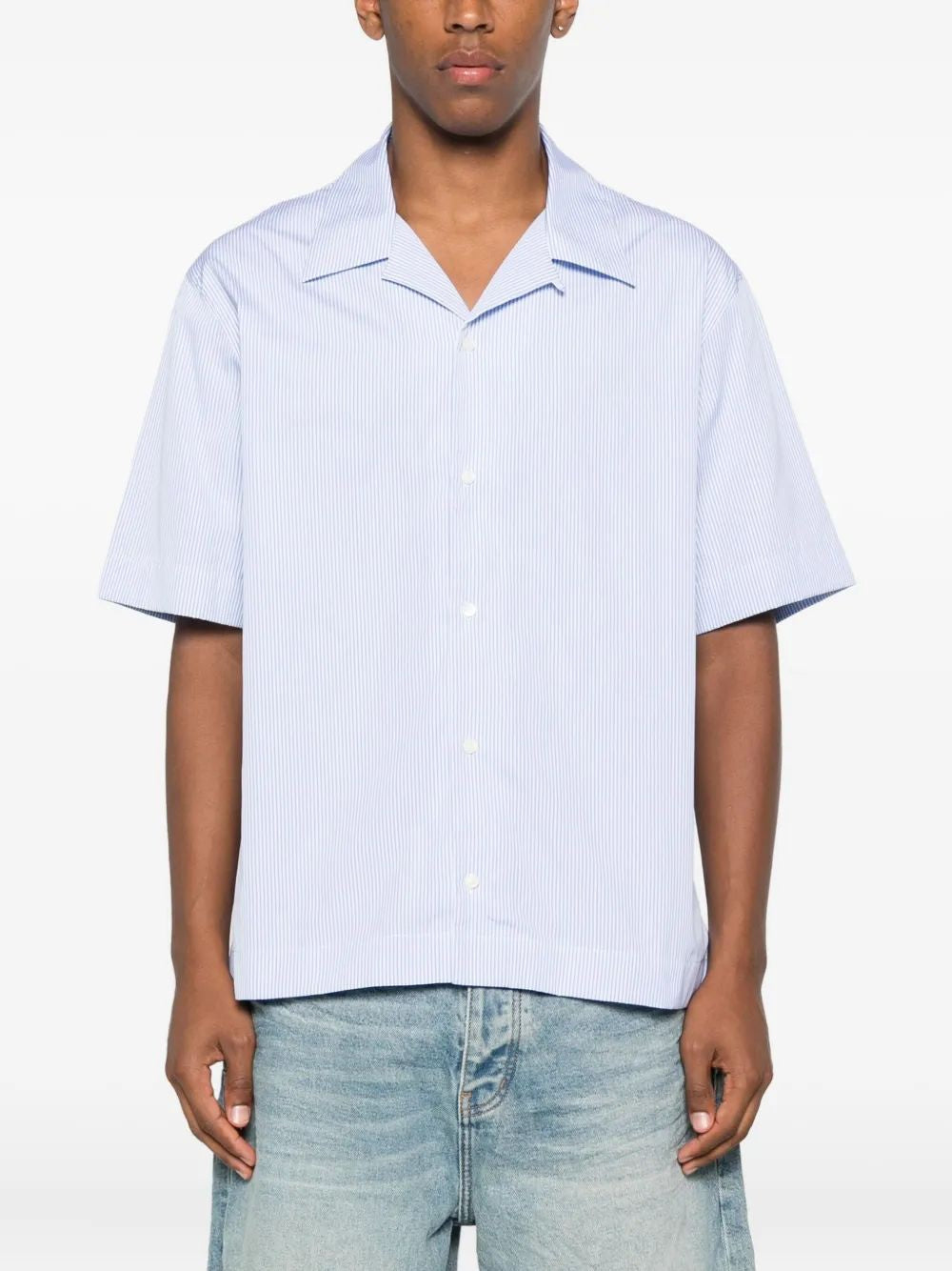 GIVENCHY Cotton Striped Shirt with Signature Stamp Print