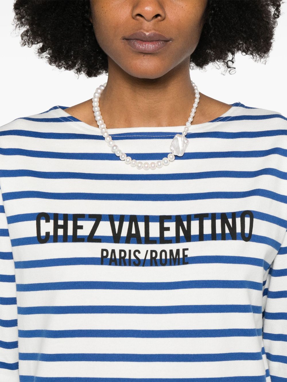 VALENTINO Striped T-Shirt with Short Side Slits for Women