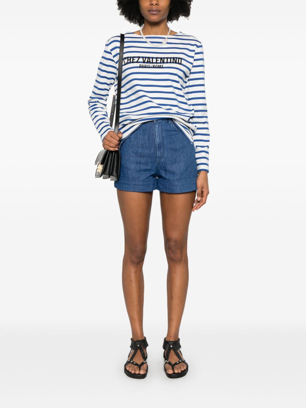 VALENTINO Striped T-Shirt with Short Side Slits for Women