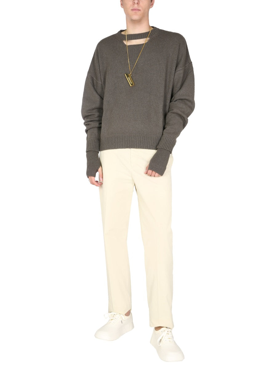 AMBUSH Oversized Fit Crew Neck Sweater with Front Cut Out