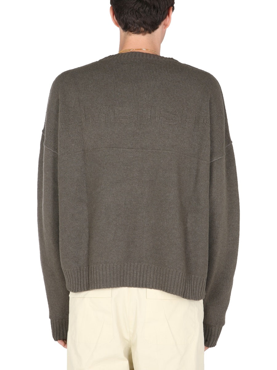 AMBUSH Oversized Fit Crew Neck Sweater with Front Cut Out