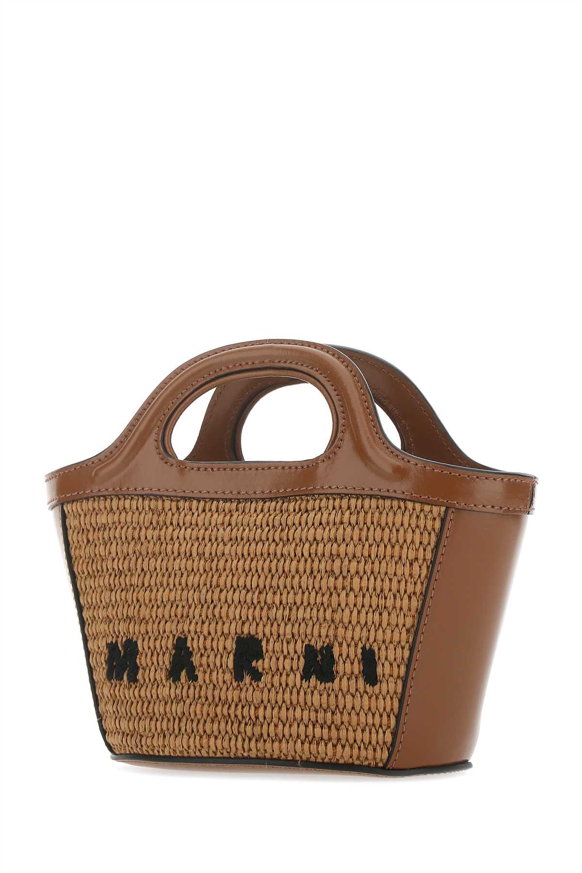 MARNI Two-Tone Leather and Straw Handbag