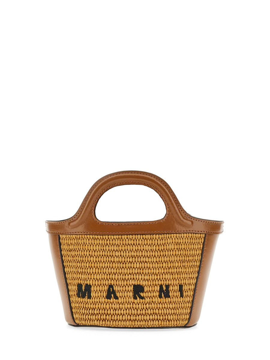 MARNI Two-Tone Leather and Straw Handbag