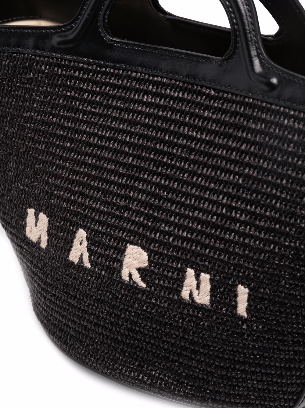 MARNI Leather and Fabric Handbag with Wicker Design
