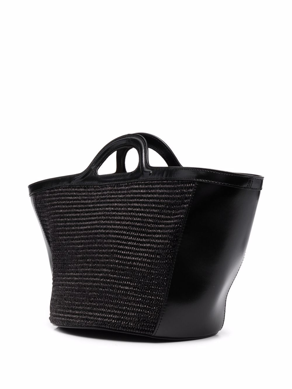 MARNI Leather and Fabric Handbag with Wicker Design