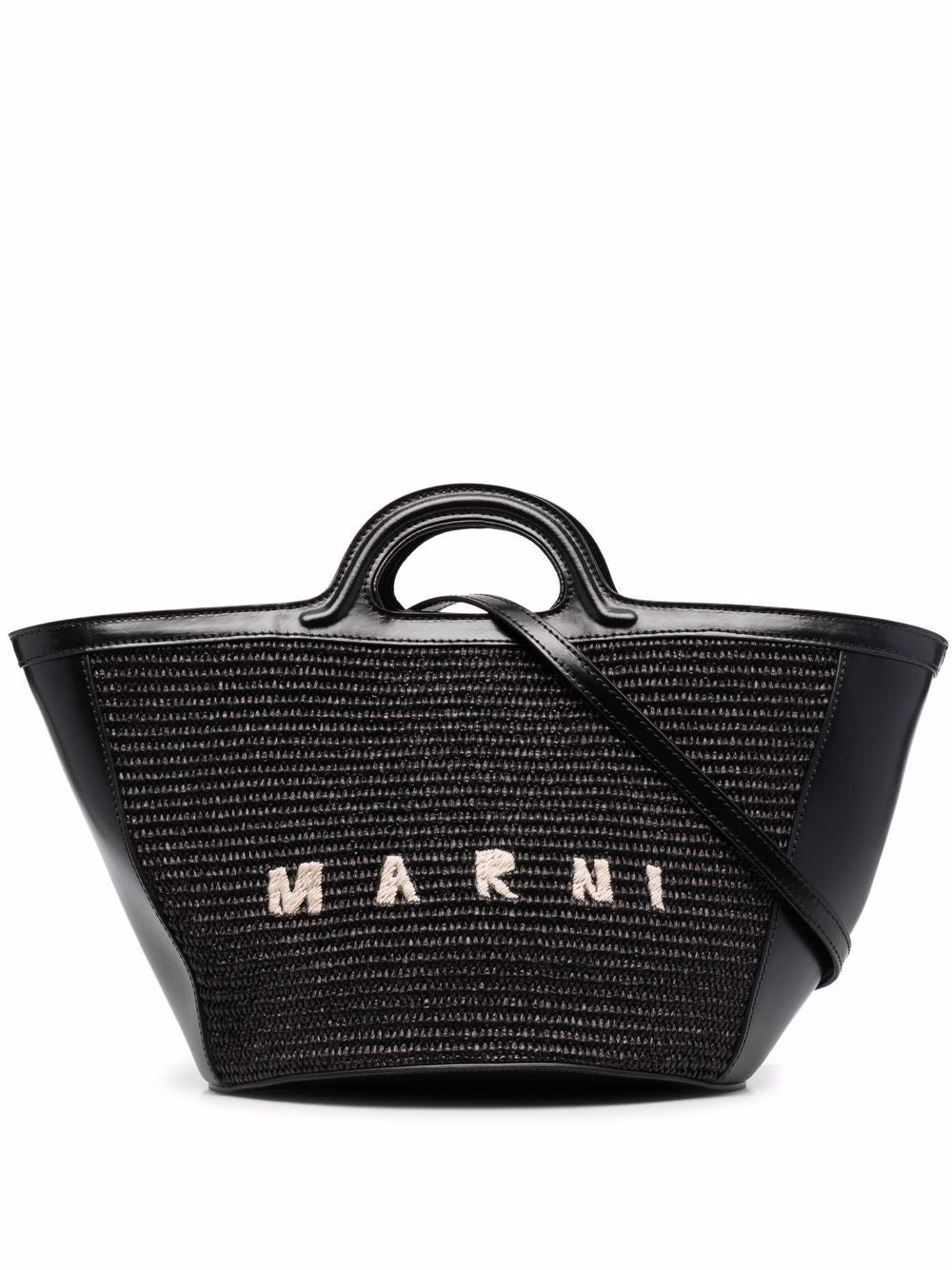 MARNI Leather and Fabric Handbag with Wicker Design