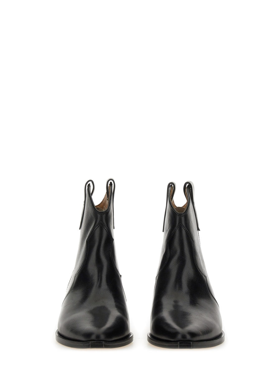 ISABEL MARANT Dewina Leather Ankle-Length Boots with Low Block Heel