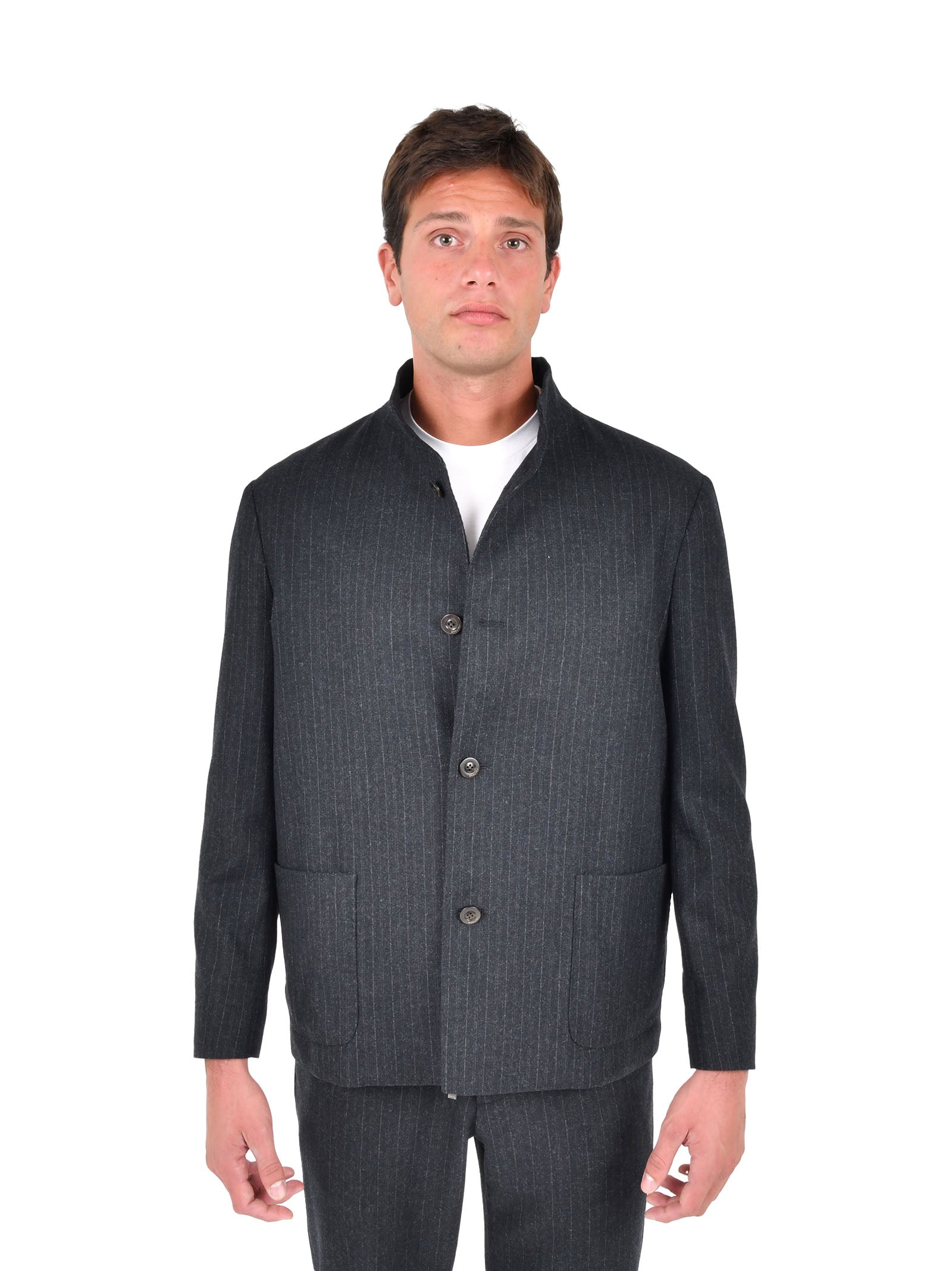 BOGLIOLI Sophisticated Pinstriped Stand Collar Jacket for Men