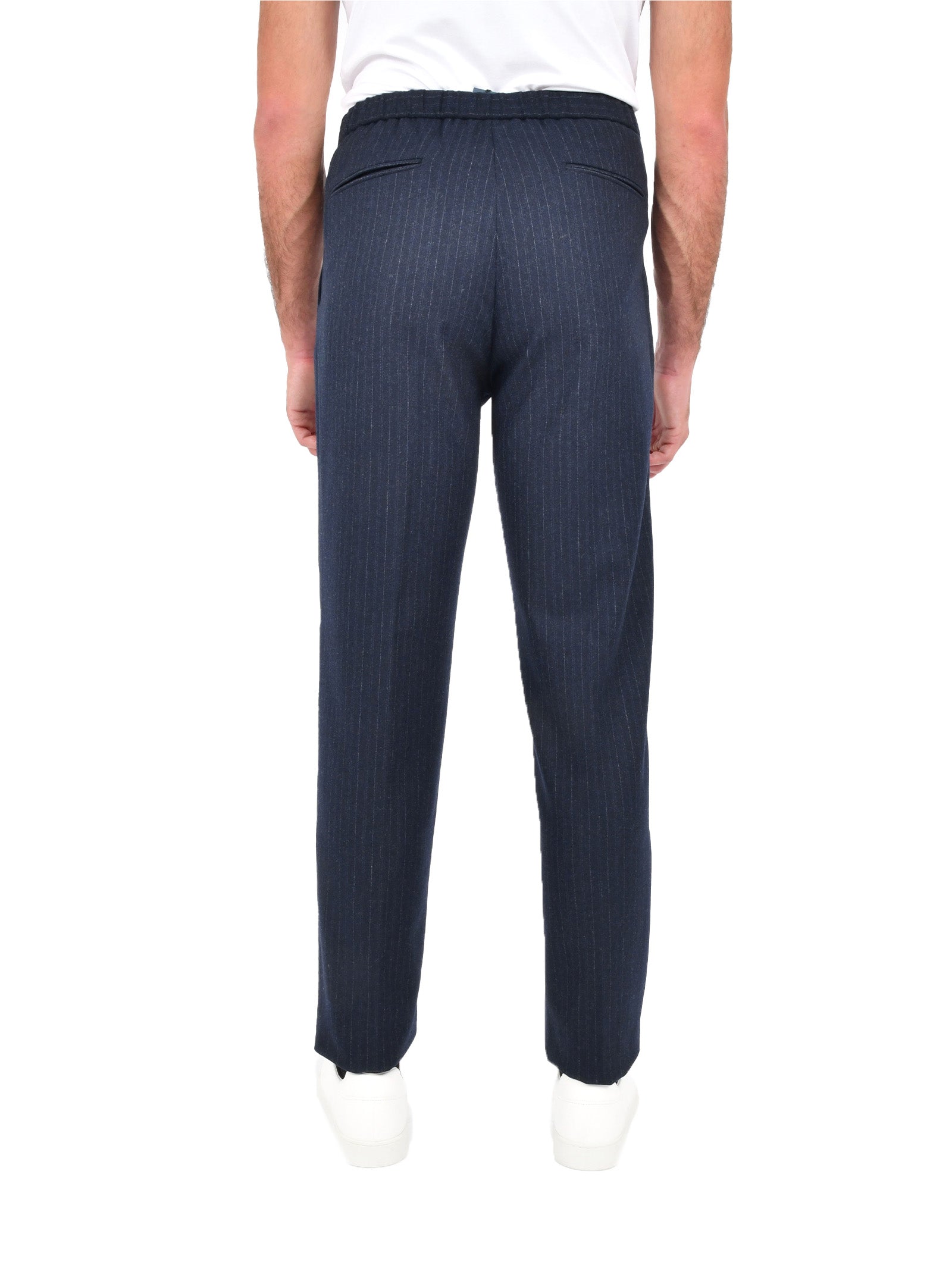BOGLIOLI Slim-Fit Pinstriped Wool Trousers with Elasticated Waistband