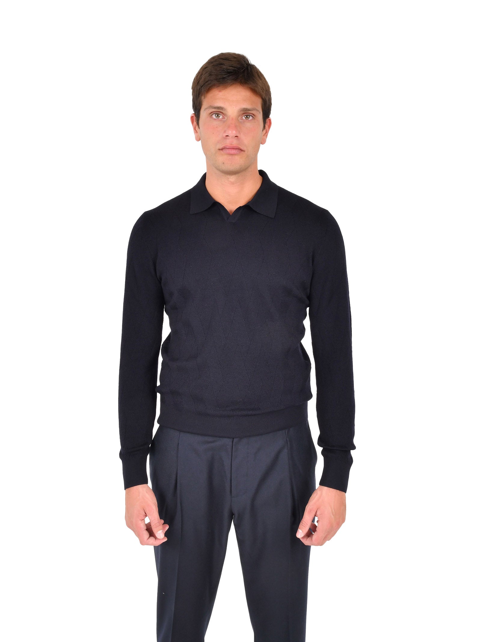 BOGLIOLI Oversized Chevron Knit Polo Shirt