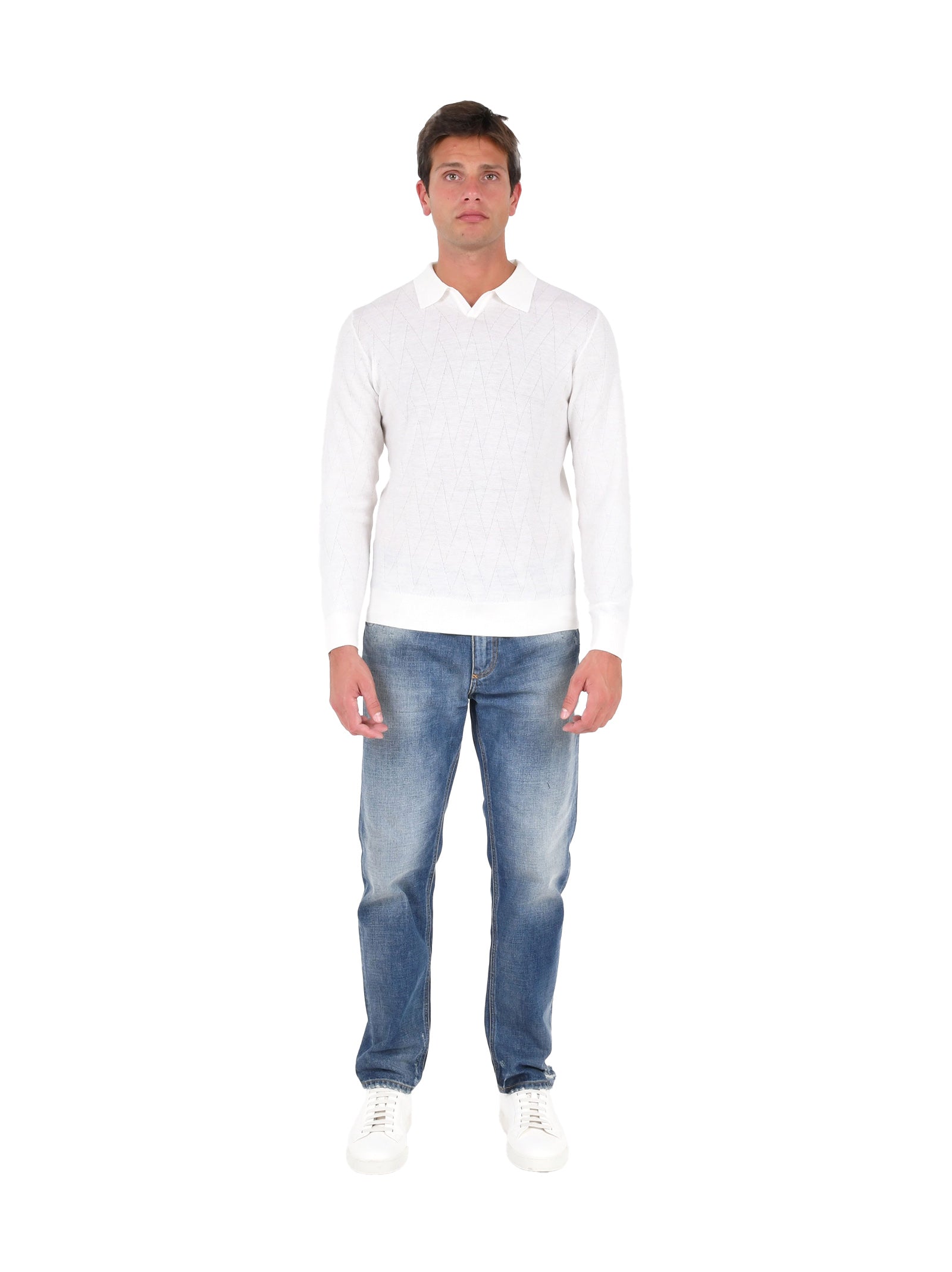 BOGLIOLI Oversized Chevron Pattern Long-Sleeved Polo Shirt