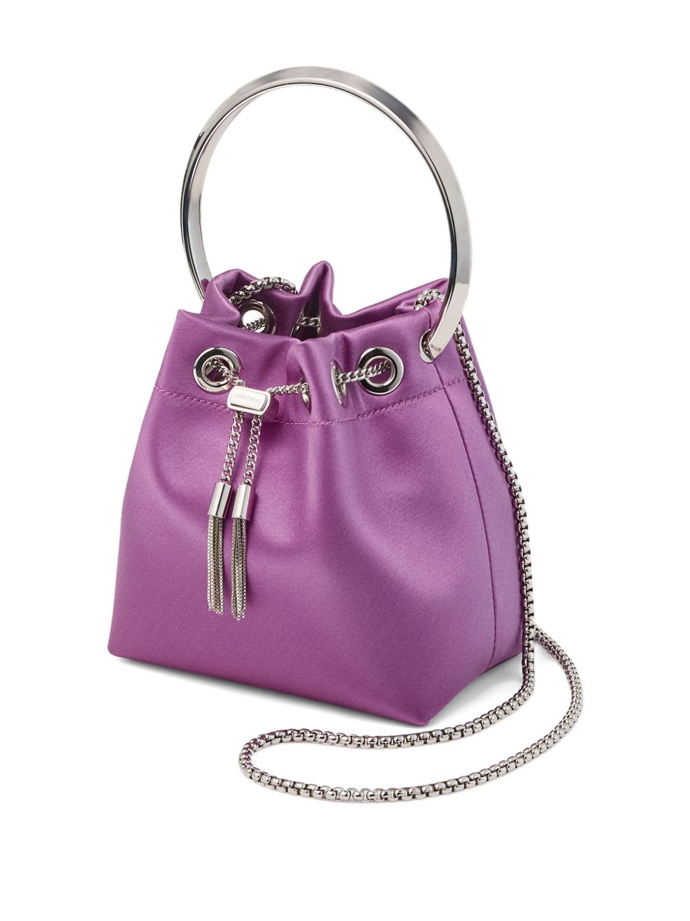 JIMMY CHOO Leather Bucket Handbag with Chain Shoulder Strap