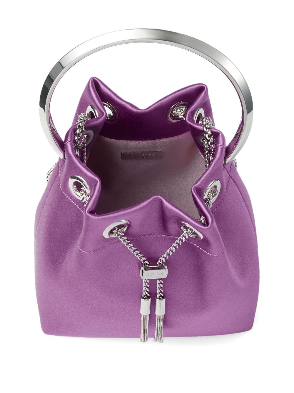 JIMMY CHOO Leather Bucket Handbag with Chain Shoulder Strap