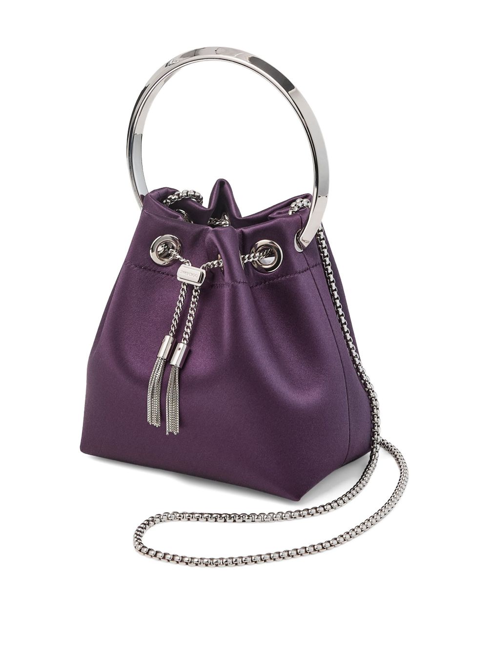 JIMMY CHOO Leather Bucket Handbag with Chain Shoulder Strap