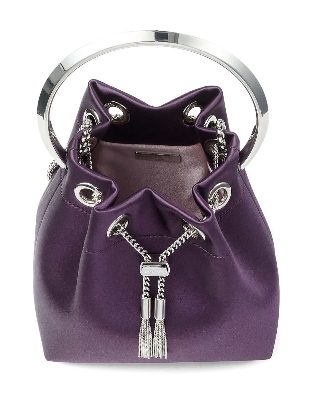 JIMMY CHOO Leather Bucket Handbag with Chain Shoulder Strap
