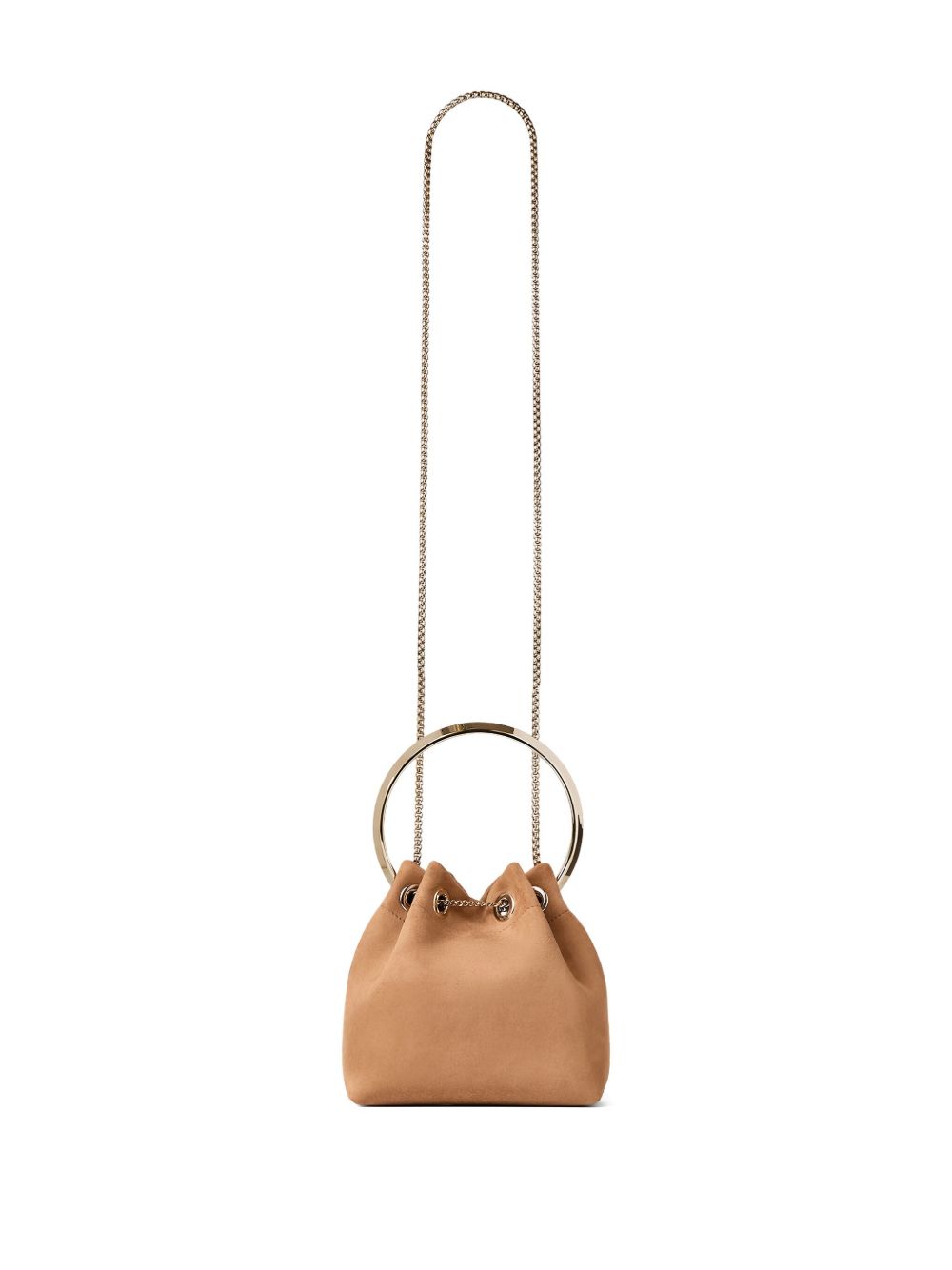 JIMMY CHOO Leather Bucket Handbag with Drawstring and Chain-Linked Strap