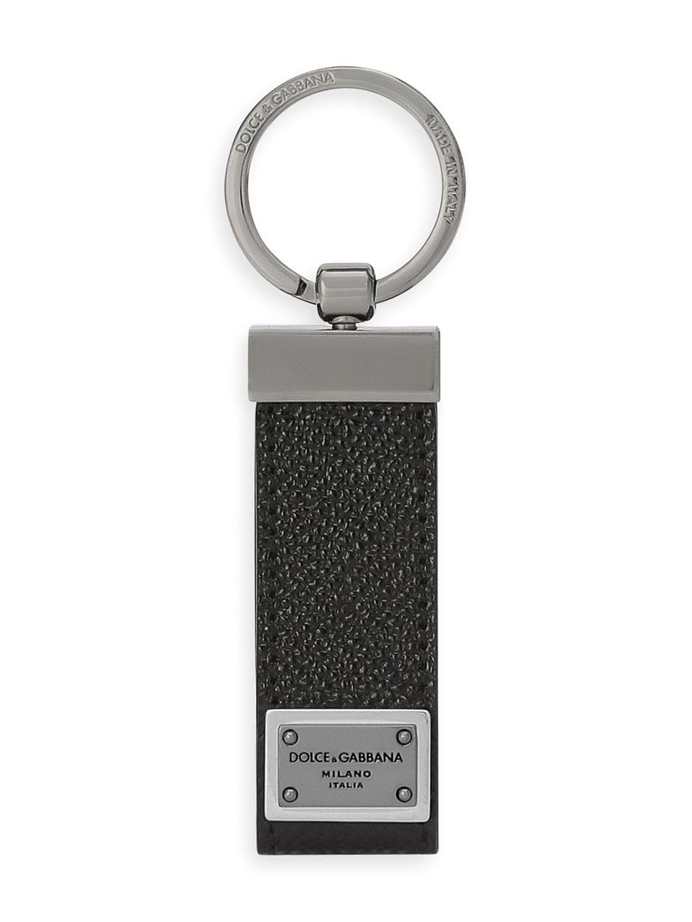 DOLCE & GABBANA Leather Logo Key Ring with Pebbled Texture