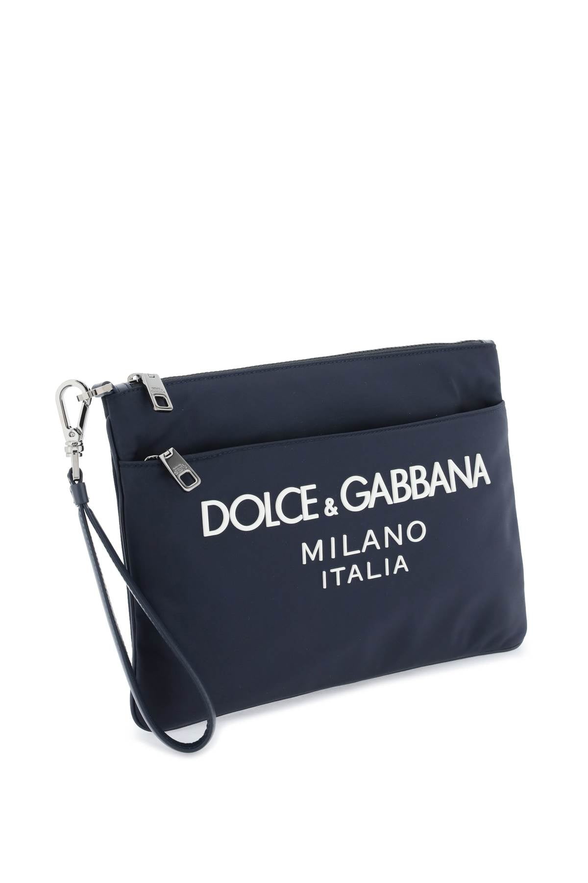 DOLCE & GABBANA Mini Nylon Pouch Handbag with Leather Details