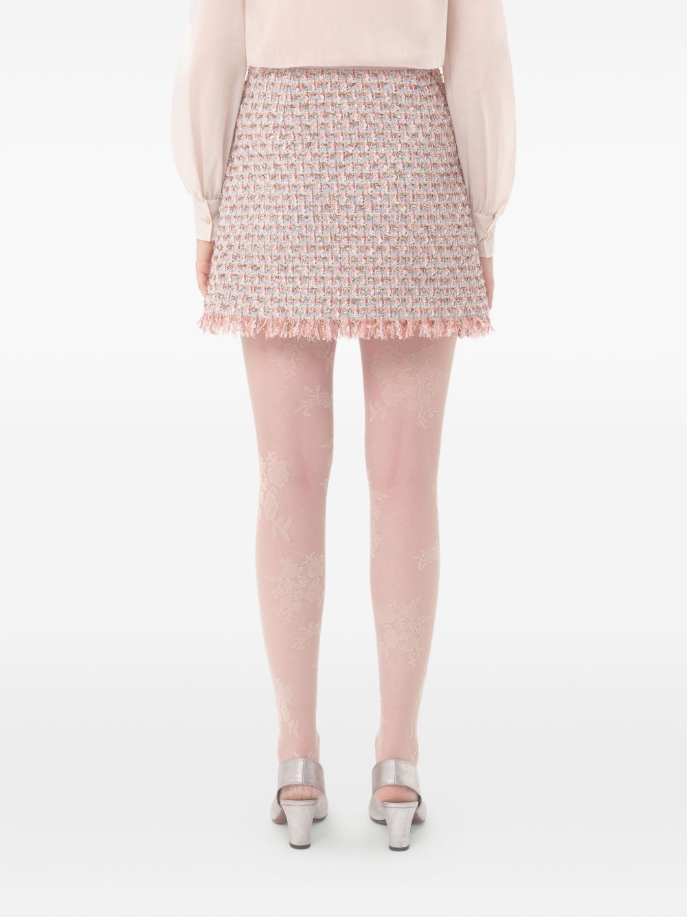 VALENTINO High-Waisted Rhinestone Embellished Tweed Skirt