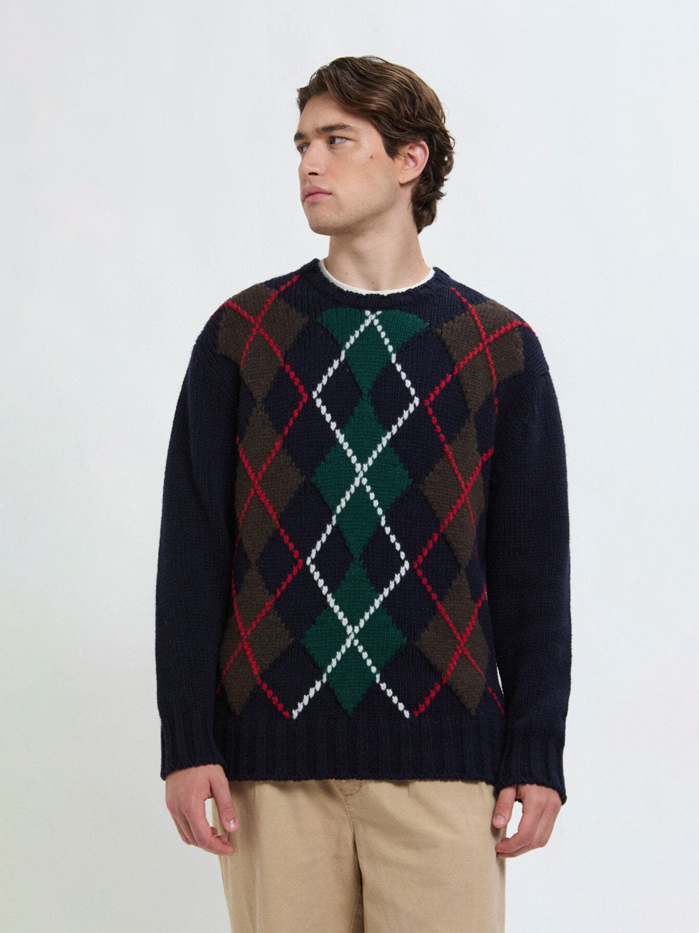 BARACUTA Oversized Argyle Crewneck Sweater