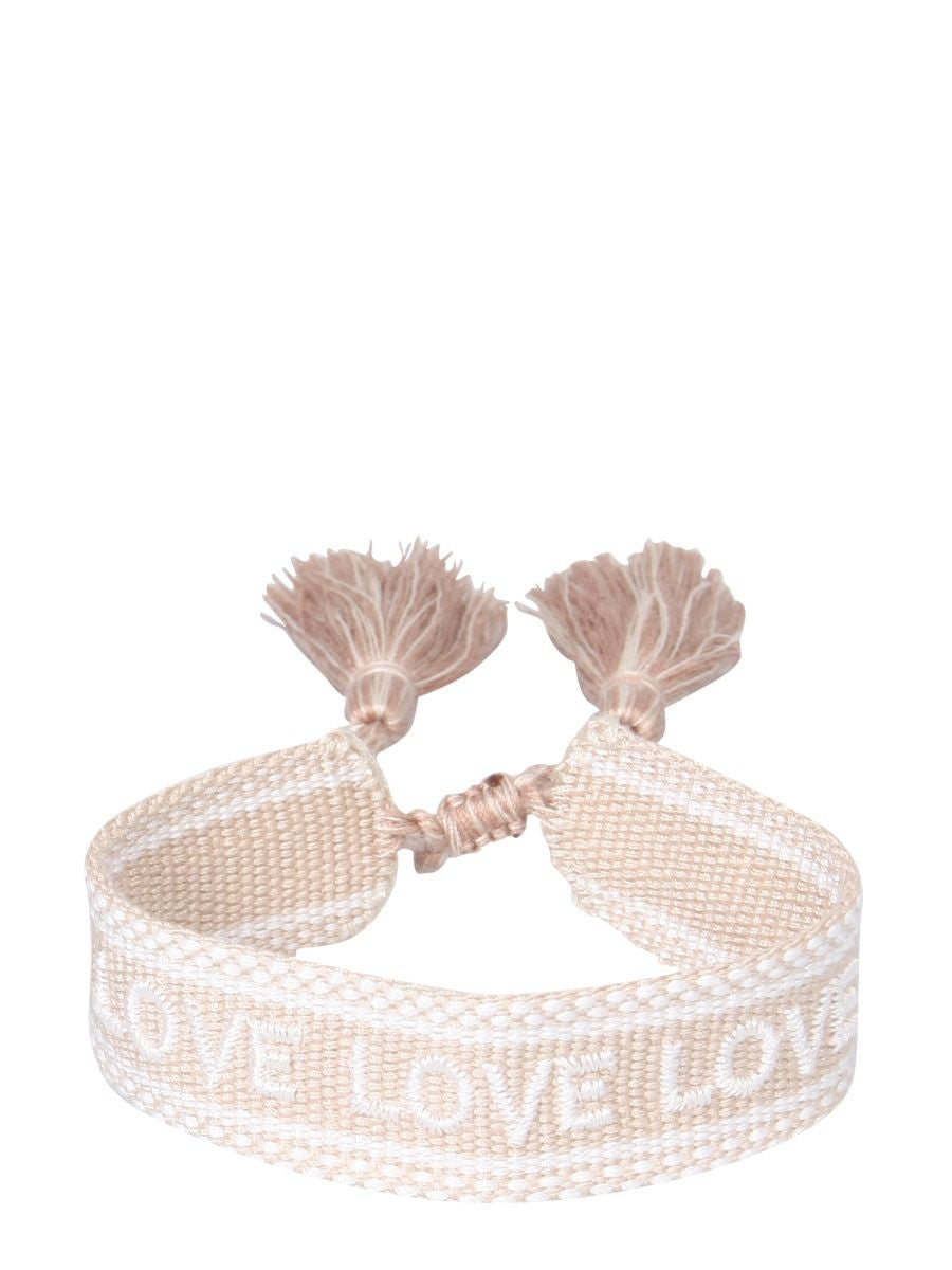 LABEL K Braided Fabric Bracelet with Embroidered 'LOVE LOVE LOVE'