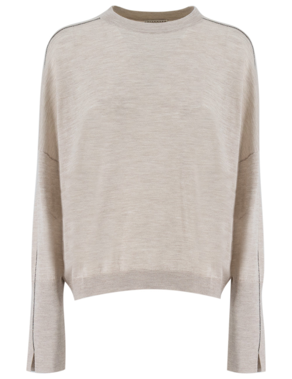 BRUNELLO CUCINELLI Chic Embroidered Sleeve Cashmere Silk Knit Sweater