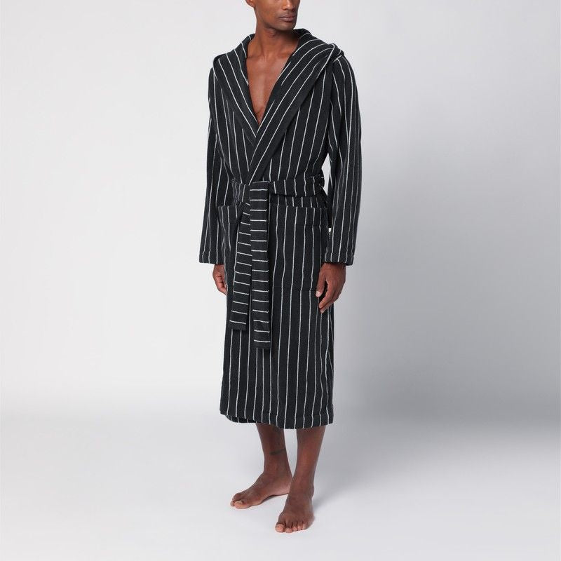 TEKLA Men's Terry Hooded Bathrobe with Stripes
