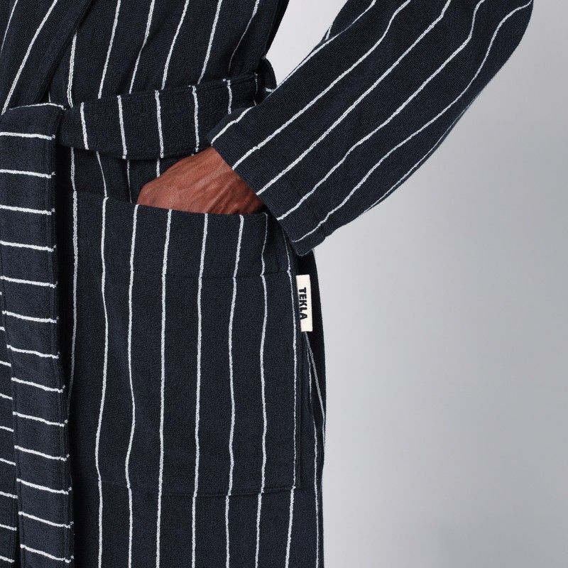 TEKLA Men's Terry Hooded Bathrobe with Stripes
