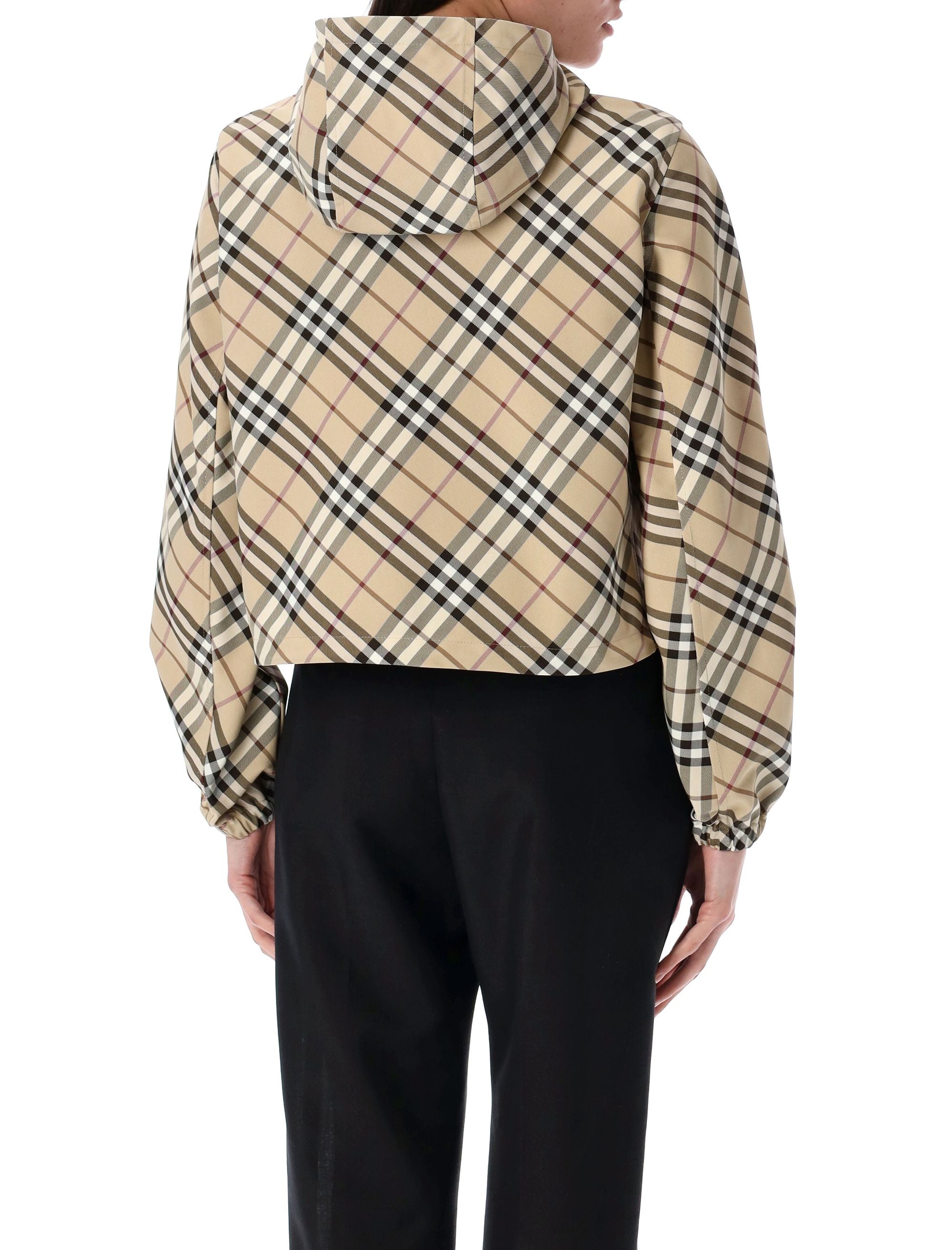 BURBERRY Check Jacket with Drawstring Hood - Size XS