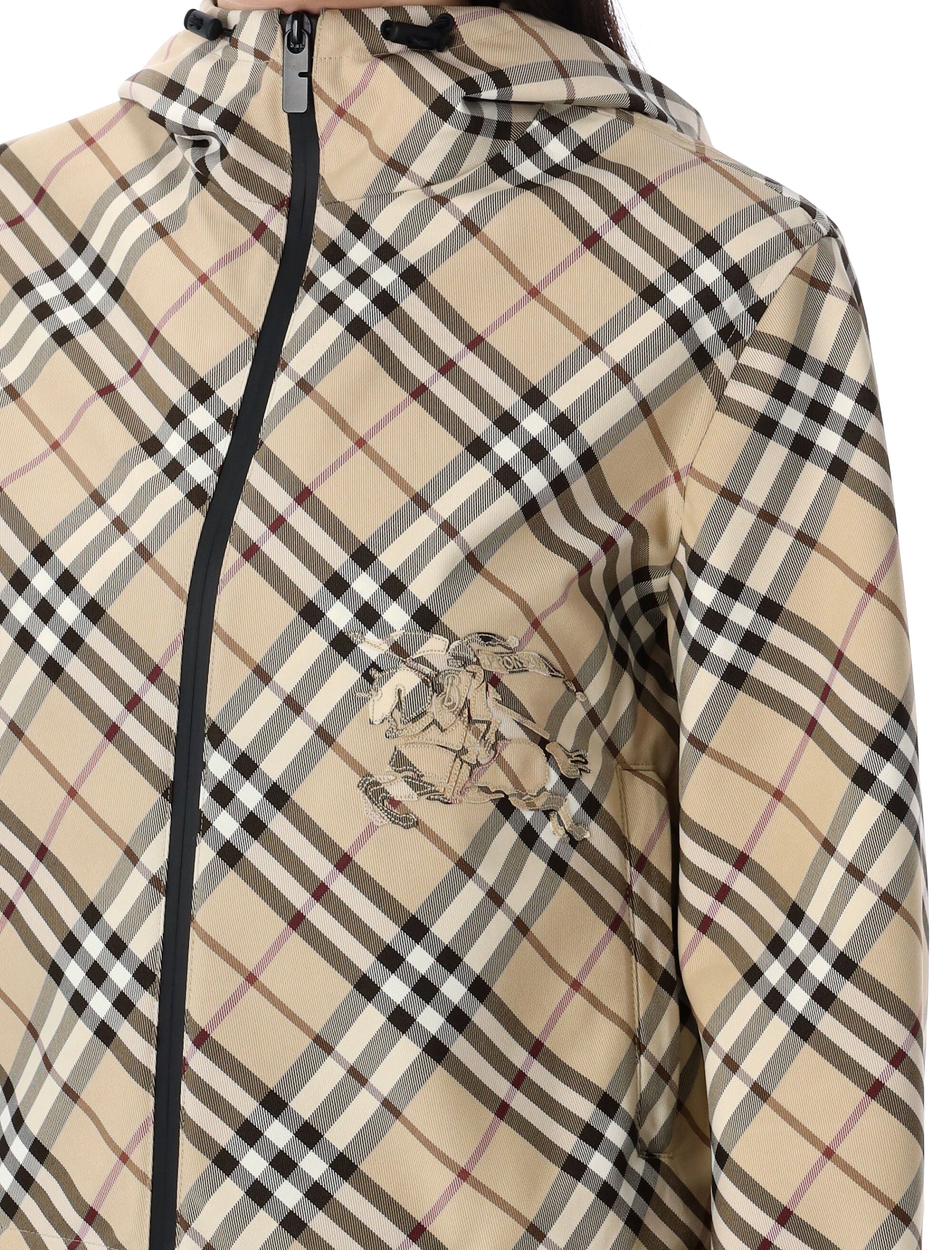 BURBERRY Check Jacket with Drawstring Hood - Size XS