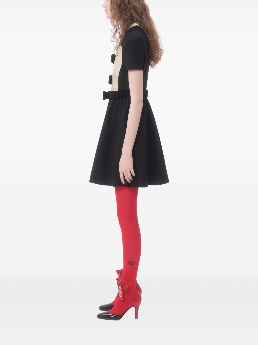 VALENTINO Elegant Wool and Silk Blend Mini Dress with Bow Detailing