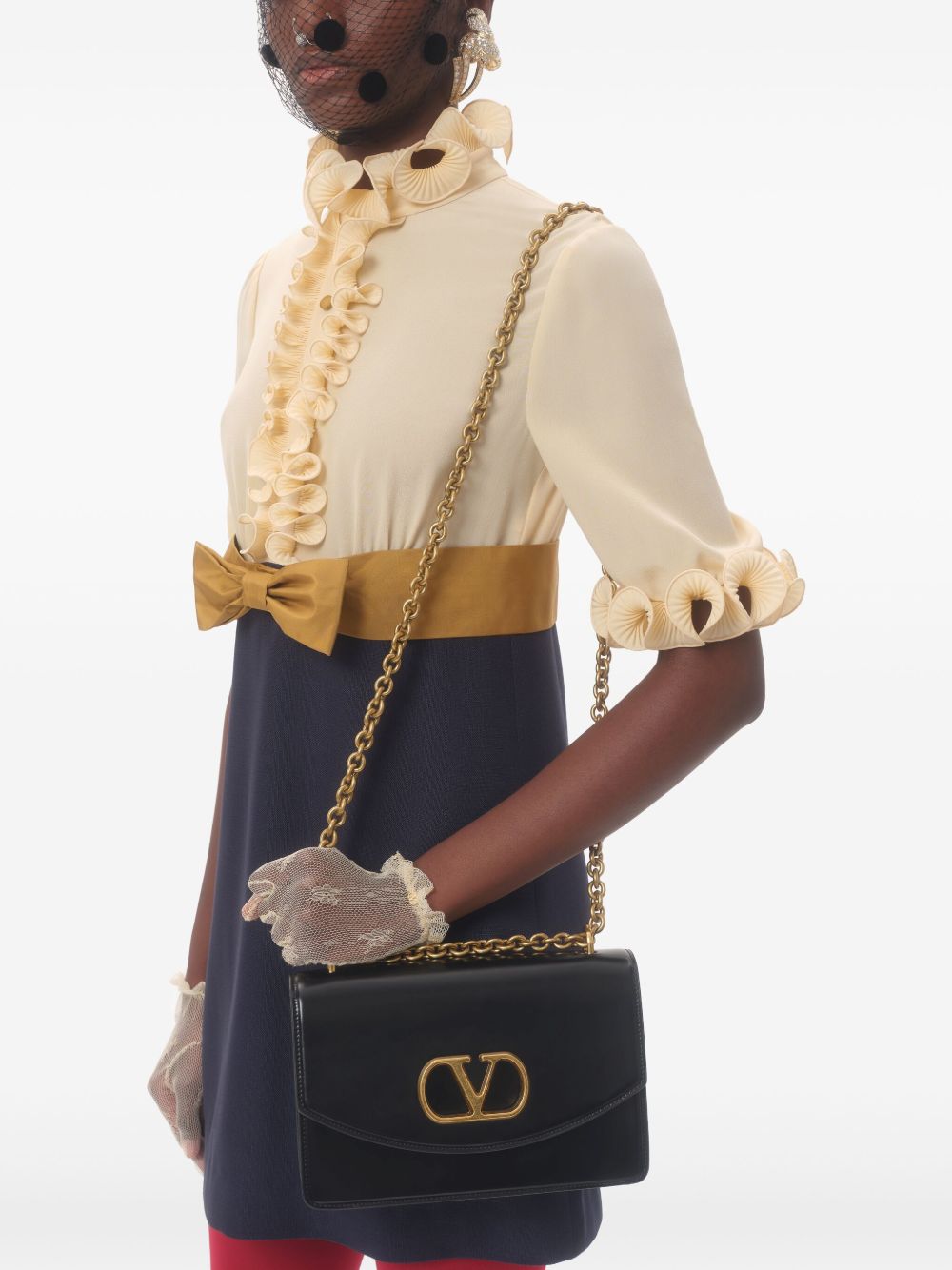 VALENTINO Ruffled Detail Mini Dress with Bow